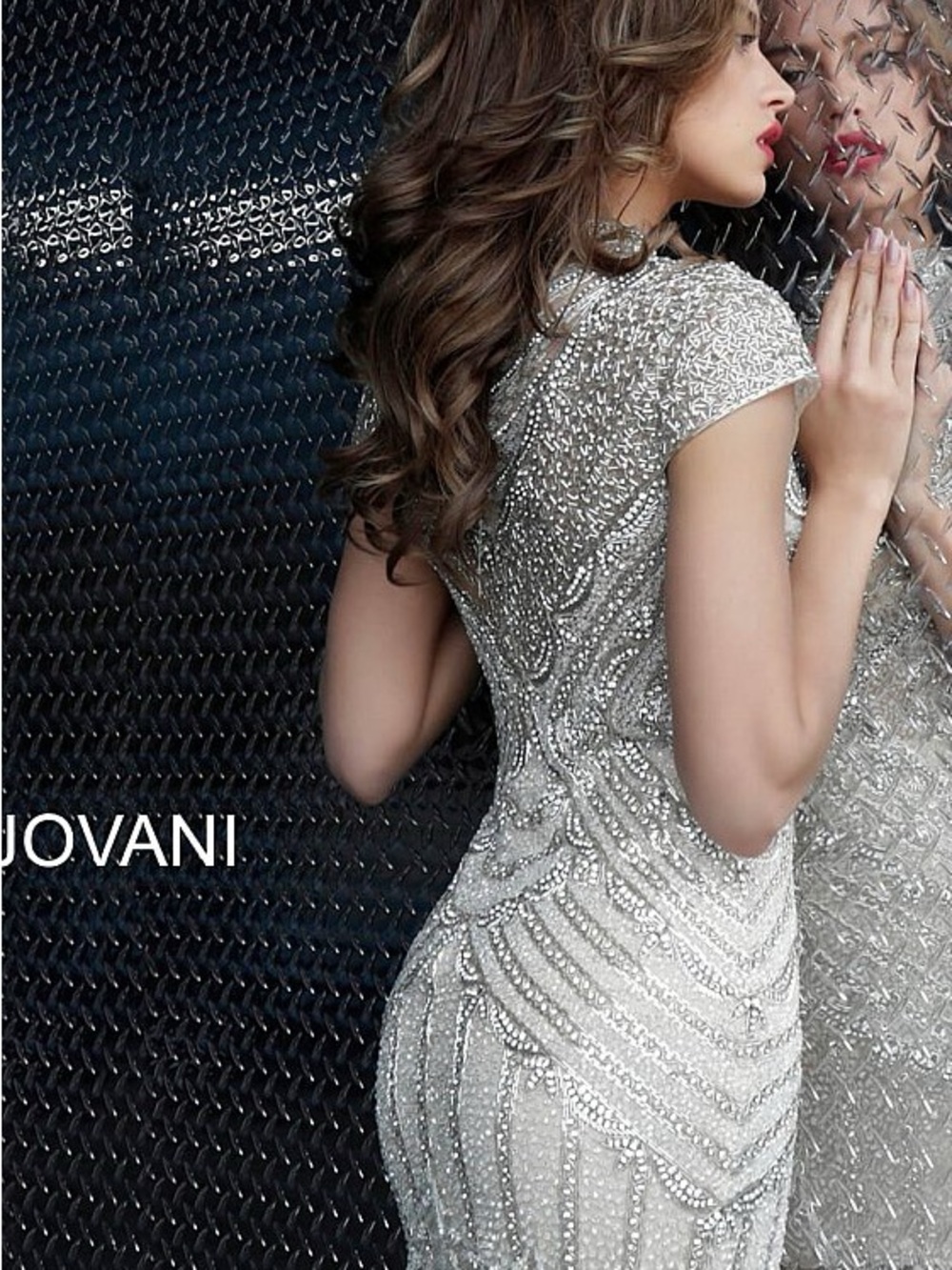 Jovani Silver Beaded Mini Dress with High Neck - Picture 3 of 3